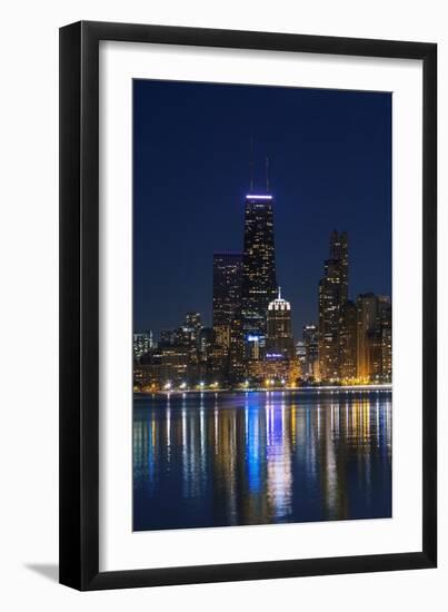 The Chicago Skyline over Lake Michigan at Dusk-Jon Hicks-Framed Photographic Print