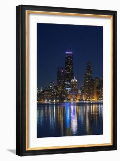 The Chicago Skyline over Lake Michigan at Dusk-Jon Hicks-Framed Photographic Print