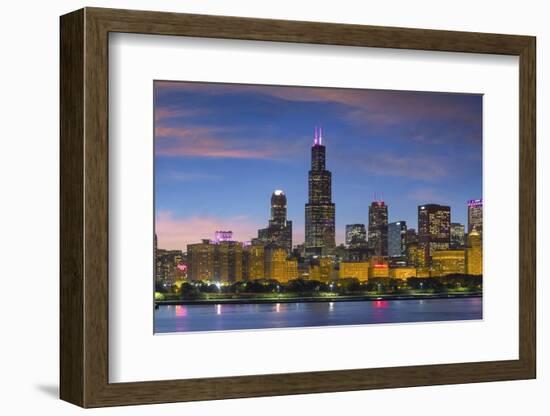 The Chicago Skyline over Lake Michigan at Dusk-Jon Hicks-Framed Photographic Print