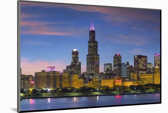 The Chicago Skyline over Lake Michigan at Dusk-Jon Hicks-Mounted Photographic Print