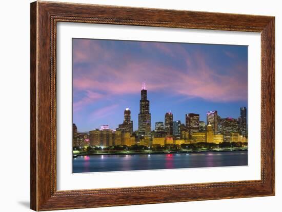 The Chicago Skyline over Lake Michigan at Dusk-Jon Hicks-Framed Photographic Print