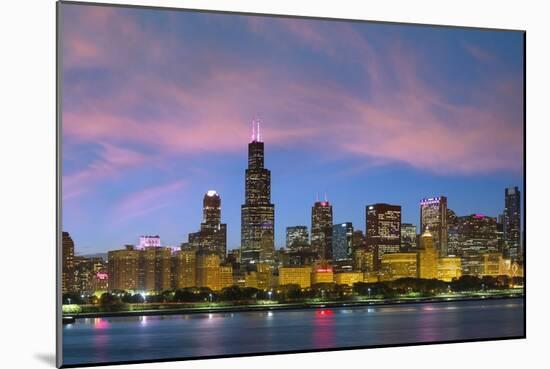 The Chicago Skyline over Lake Michigan at Dusk-Jon Hicks-Mounted Photographic Print