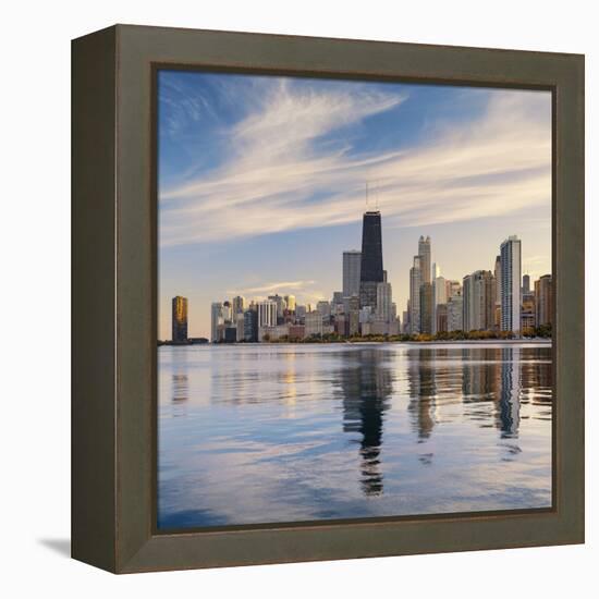 The Chicago Skyline over Lake Michigan-Jon Hicks-Framed Premier Image Canvas