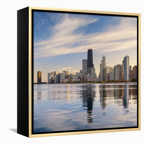 The Chicago Skyline over Lake Michigan-Jon Hicks-Framed Premier Image Canvas
