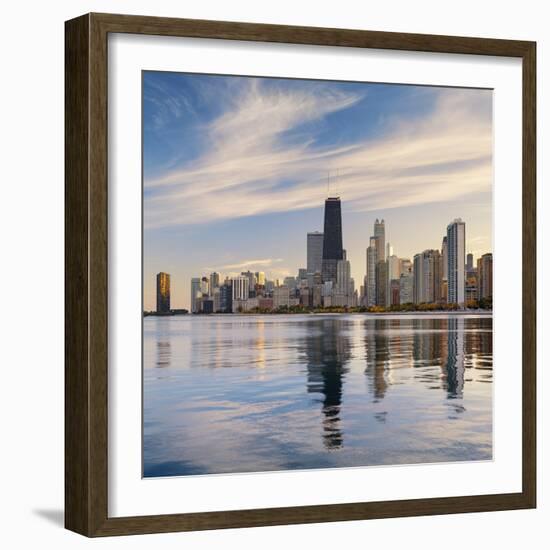 The Chicago Skyline over Lake Michigan-Jon Hicks-Framed Photographic Print