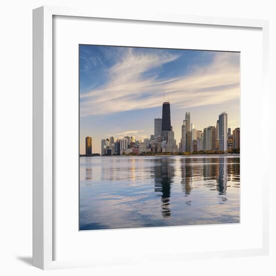 The Chicago Skyline over Lake Michigan-Jon Hicks-Framed Photographic Print