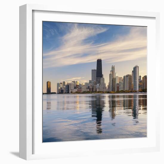 The Chicago Skyline over Lake Michigan-Jon Hicks-Framed Photographic Print