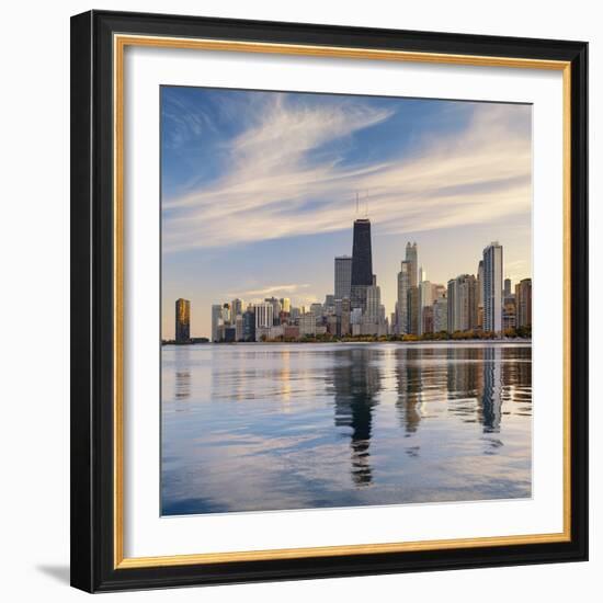 The Chicago Skyline over Lake Michigan-Jon Hicks-Framed Photographic Print