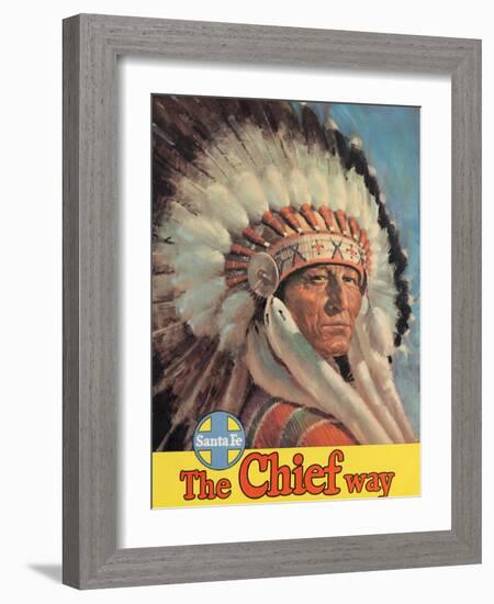 The Chief Way - Chicago to California by Train - Vintage Santa Fe Railroad Travel Poster, 1950s-Pacifica Island Art-Framed Art Print