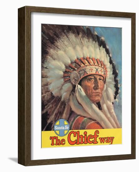 The Chief Way - Chicago to California by Train - Vintage Santa Fe Railroad Travel Poster, 1950s-Pacifica Island Art-Framed Art Print