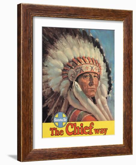 The Chief Way - Chicago to California by Train - Vintage Santa Fe Railroad Travel Poster, 1950s-Pacifica Island Art-Framed Art Print