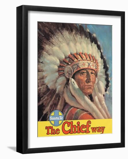 The Chief Way - Chicago to California by Train - Vintage Santa Fe Railroad Travel Poster, 1950s-Pacifica Island Art-Framed Art Print