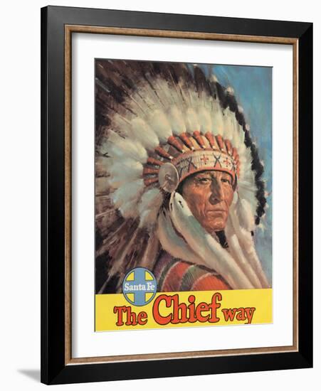 The Chief Way - Chicago to California by Train - Vintage Santa Fe Railroad Travel Poster, 1950s-Pacifica Island Art-Framed Art Print