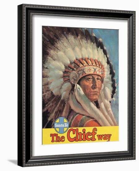 The Chief Way - Chicago to California by Train - Vintage Santa Fe Railroad Travel Poster, 1950s-Pacifica Island Art-Framed Art Print