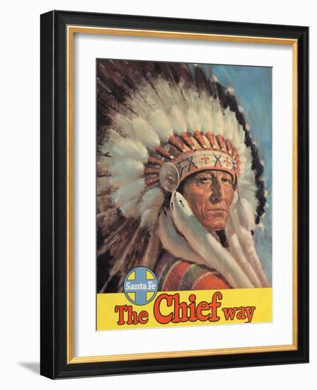 The Chief Way - Chicago to California by Train - Vintage Santa Fe Railroad Travel Poster, 1950s-Pacifica Island Art-Framed Art Print