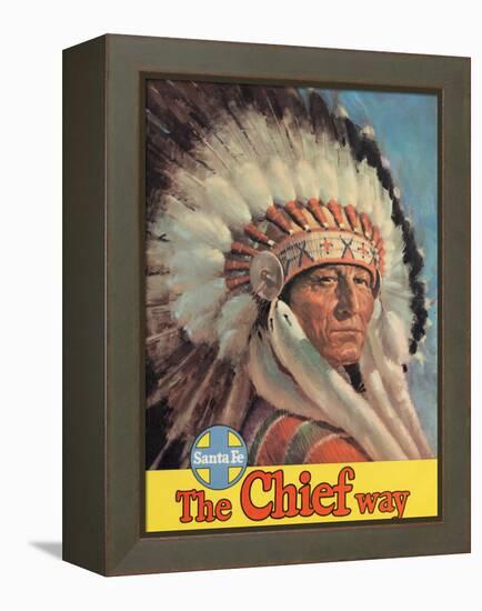 The Chief Way - Chicago to California by Train - Vintage Santa Fe Railroad Travel Poster, 1950s-Pacifica Island Art-Framed Stretched Canvas
