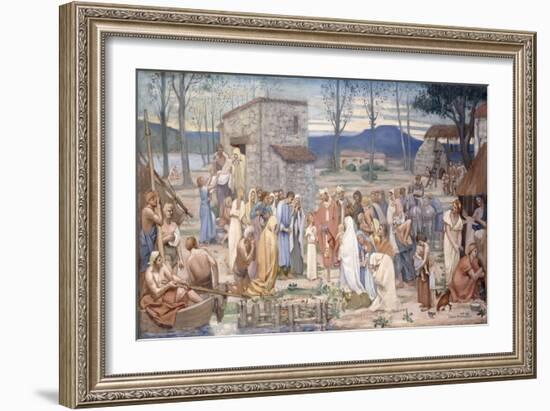 The Childhood of Saint Genevieve, 1874-Pierre Puvis de Chavannes-Framed Giclee Print