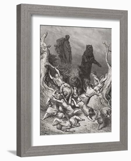 The Children Destroyed by Bears, Illustration from Dore's 'The Holy Bible', 1866-Gustave Doré-Framed Giclee Print