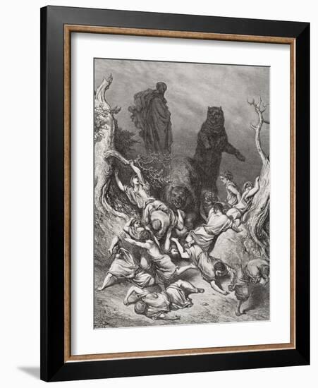 The Children Destroyed by Bears, Illustration from Dore's 'The Holy Bible', 1866-Gustave Doré-Framed Giclee Print