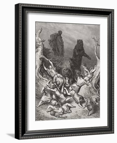 The Children Destroyed by Bears, Illustration from Dore's 'The Holy Bible', 1866-Gustave Doré-Framed Giclee Print