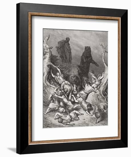 The Children Destroyed by Bears, Illustration from Dore's 'The Holy Bible', 1866-Gustave Doré-Framed Giclee Print