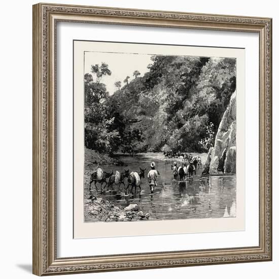 The Chin Lushai Expeditionary Force, a Mule Convoy Crossing the Loung Gut Choung Stream, 1890-null-Framed Giclee Print