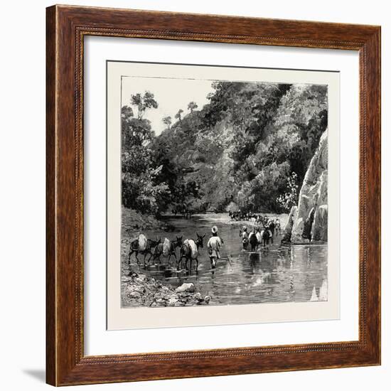 The Chin Lushai Expeditionary Force, a Mule Convoy Crossing the Loung Gut Choung Stream, 1890-null-Framed Giclee Print