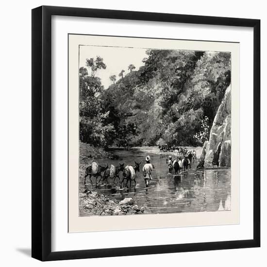 The Chin Lushai Expeditionary Force, a Mule Convoy Crossing the Loung Gut Choung Stream, 1890-null-Framed Giclee Print