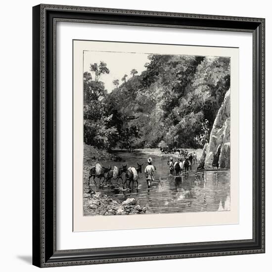 The Chin Lushai Expeditionary Force, a Mule Convoy Crossing the Loung Gut Choung Stream, 1890-null-Framed Giclee Print