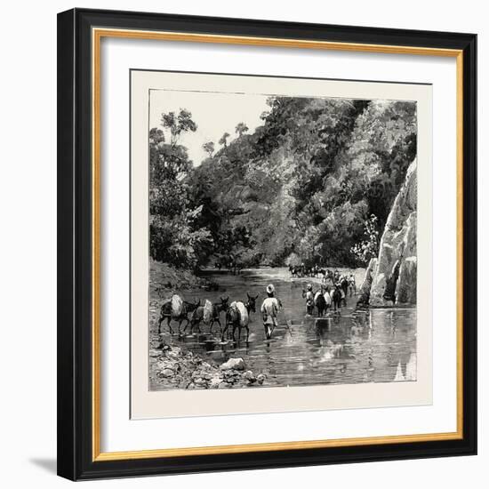 The Chin Lushai Expeditionary Force, a Mule Convoy Crossing the Loung Gut Choung Stream, 1890-null-Framed Giclee Print