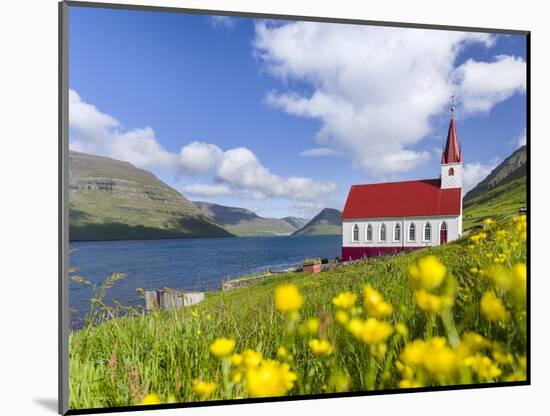 The church in village Husar on Kalsoy, Faroe Islands, Denmark-Martin Zwick-Mounted Photographic Print