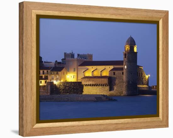 The Church of Notre-Dame-Des-Anges at Dusk from the Harbour at Collioure, Cote Vermeille, Languedoc-David Clapp-Framed Premier Image Canvas