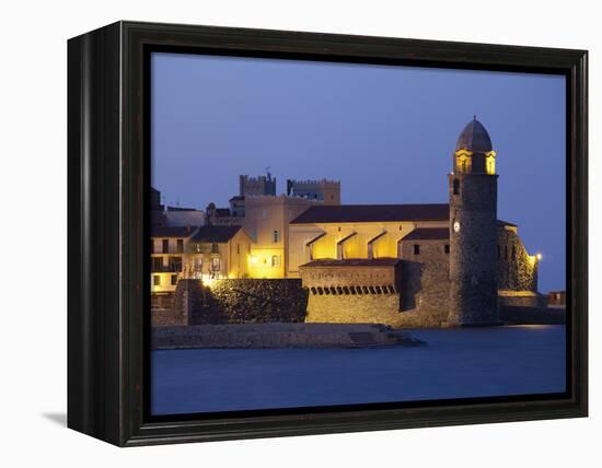 The Church of Notre-Dame-Des-Anges at Dusk from the Harbour at Collioure, Cote Vermeille, Languedoc-David Clapp-Framed Premier Image Canvas