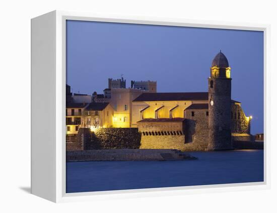 The Church of Notre-Dame-Des-Anges at Dusk from the Harbour at Collioure, Cote Vermeille, Languedoc-David Clapp-Framed Premier Image Canvas