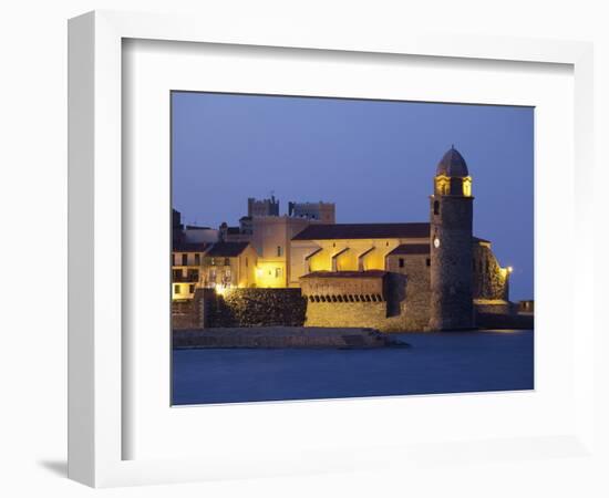 The Church of Notre-Dame-Des-Anges at Dusk from the Harbour at Collioure, Cote Vermeille, Languedoc-David Clapp-Framed Photographic Print