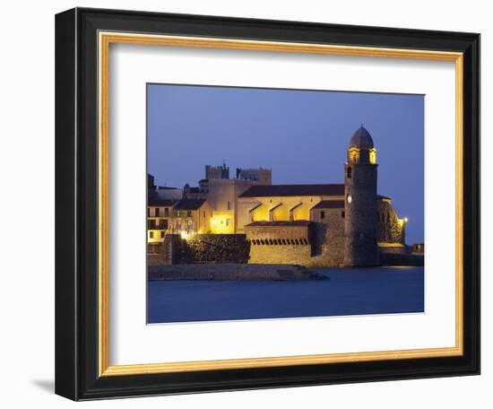 The Church of Notre-Dame-Des-Anges at Dusk from the Harbour at Collioure, Cote Vermeille, Languedoc-David Clapp-Framed Photographic Print