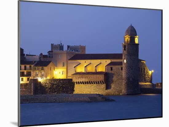 The Church of Notre-Dame-Des-Anges at Dusk from the Harbour at Collioure, Cote Vermeille, Languedoc-David Clapp-Mounted Photographic Print