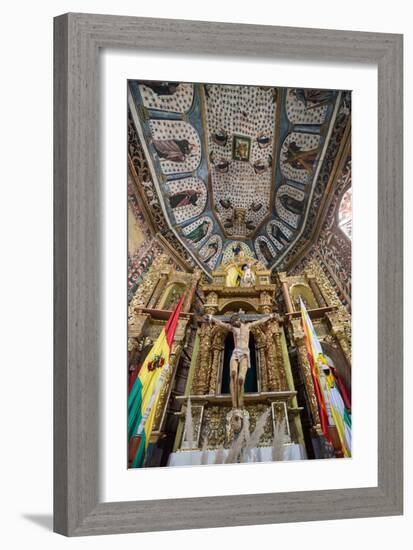 The Church of Santiago De Curahuara with Statue of Jesus on the Cross-Alex Saberi-Framed Photographic Print