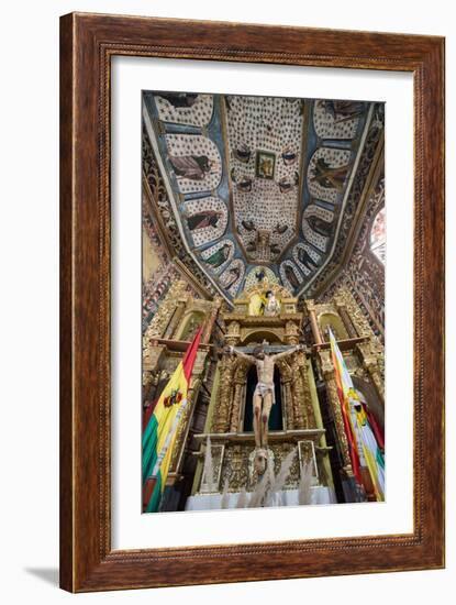 The Church of Santiago De Curahuara with Statue of Jesus on the Cross-Alex Saberi-Framed Photographic Print