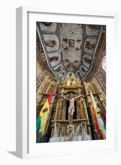 The Church of Santiago De Curahuara with Statue of Jesus on the Cross-Alex Saberi-Framed Photographic Print