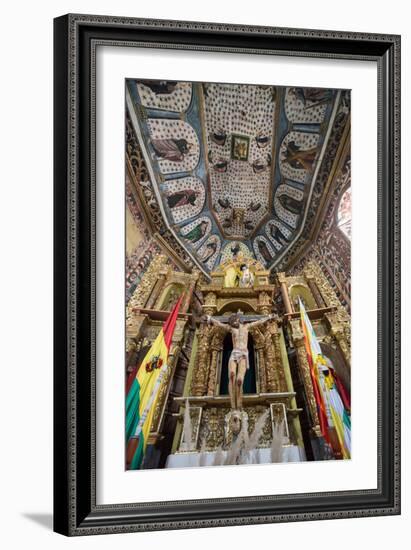 The Church of Santiago De Curahuara with Statue of Jesus on the Cross-Alex Saberi-Framed Photographic Print