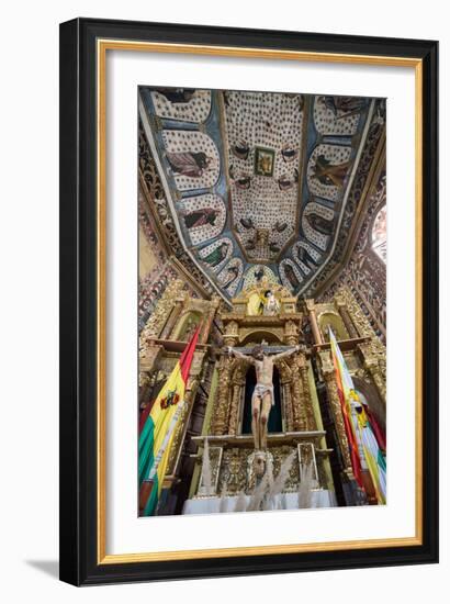 The Church of Santiago De Curahuara with Statue of Jesus on the Cross-Alex Saberi-Framed Photographic Print