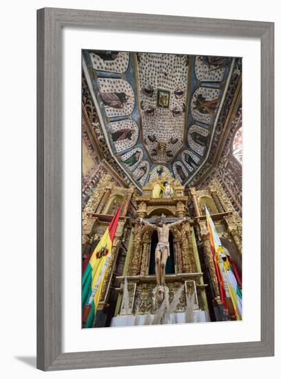The Church of Santiago De Curahuara with Statue of Jesus on the Cross-Alex Saberi-Framed Photographic Print