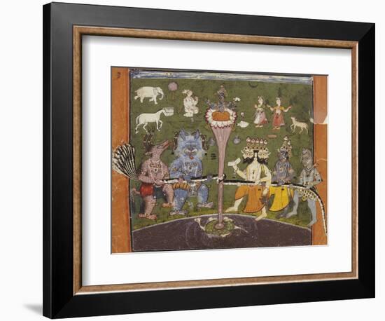 The Churning of the Milky Ocean Basohli, circa 1700-null-Framed Giclee Print