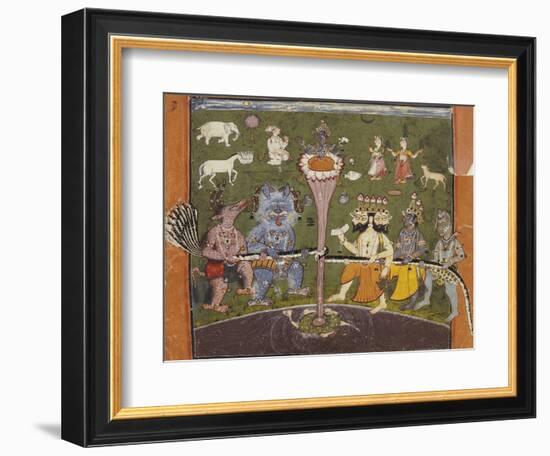 The Churning of the Milky Ocean Basohli, circa 1700-null-Framed Giclee Print