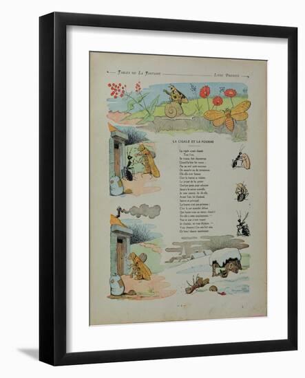The Cicada and the Ant, from the 'Fables' by Jean de la Fontaine-Benjamin Rabier-Framed Giclee Print
