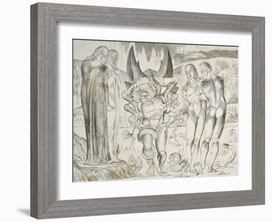 The Circle of the Thieves: Agnolo Brunelleschi Attacked by a Six-Footed Serpent Inferno-William Blake-Framed Giclee Print