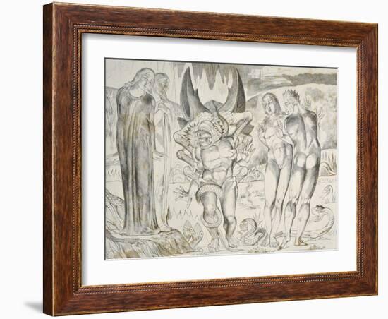 The Circle of the Thieves: Agnolo Brunelleschi Attacked by a Six-Footed Serpent Inferno-William Blake-Framed Giclee Print