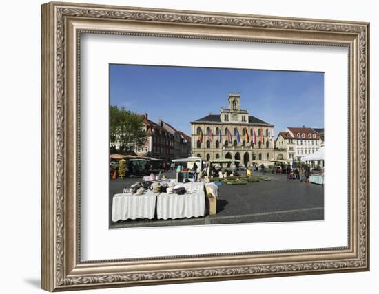 The City Hall (Rathaus) and Market Stalls on the Cobbled Market Place (Marktplatz) in Weimar-Stuart Forster-Framed Photographic Print