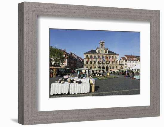 The City Hall (Rathaus) and Market Stalls on the Cobbled Market Place (Marktplatz) in Weimar-Stuart Forster-Framed Photographic Print